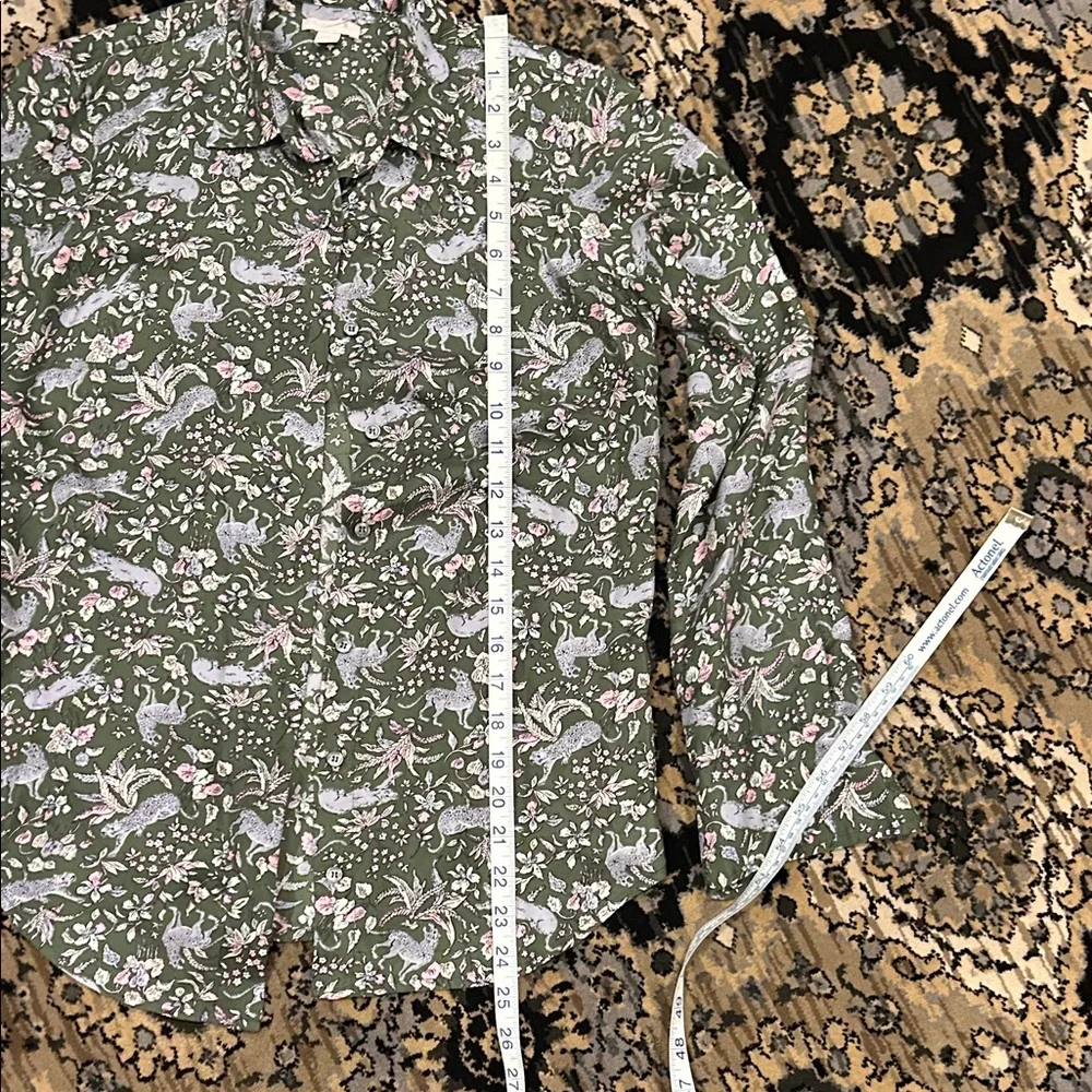J. Crew Collections Silk Toile Green Floral Blouse